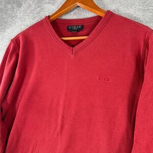 Guess USA Long Sleeve Shirt Mens Large Red V-Neck‎ Cotton Y2K 2000s